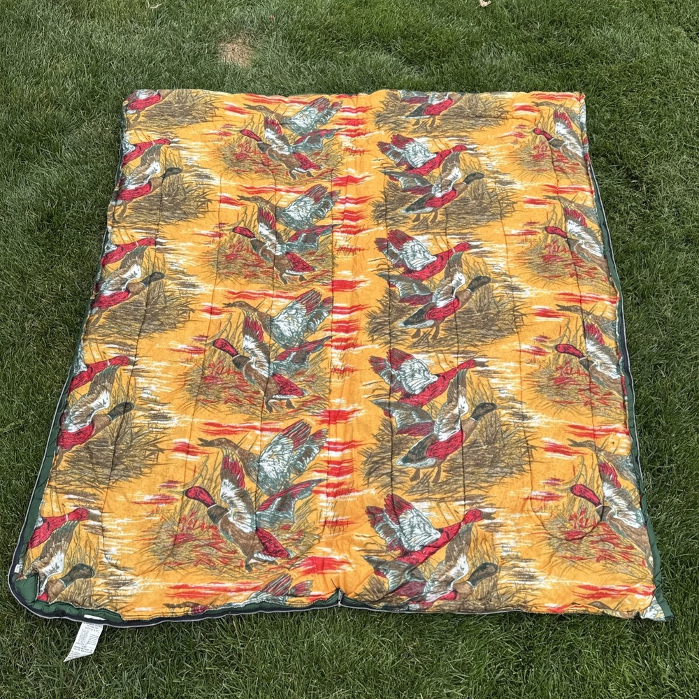 VTG Henderson Camp Sleeping Bag Green Yellow Hunt Duck Flannel 33x75" USA Made